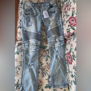 Authentic Balmain Slim Blue Ripped Jeans Size 34